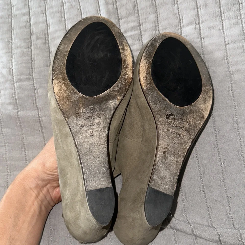 Eileen Fisher Nubuck Leather Wedge Sandals 8 Gray Slingback